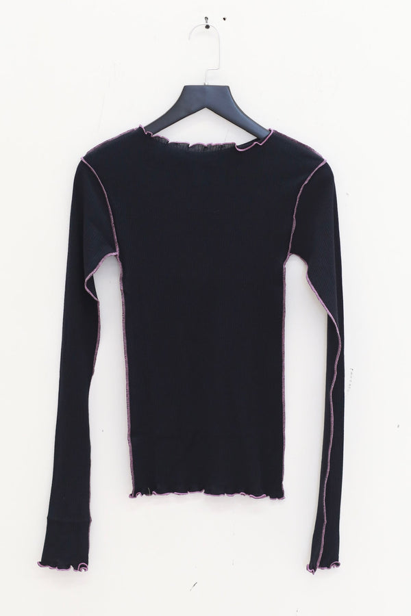 BASERANGE Ribbed Long Sleeve Top T-shirt TTVL Collection France BAS-TTVL-CR-AU25-MURANO NAVY